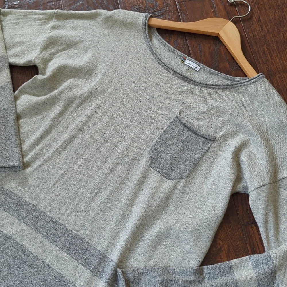 SMARTWOOL I Knit Two-Tone Striped Gray Akamina Wool Blend Crew Neck Sweater, M